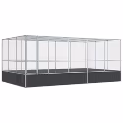 vidaXL Aviary with Extension Bird Cage Walk In Chicken Run Coop Silver Steel