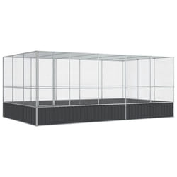 vidaXL Aviary with Extension Bird Cage Walk In Chicken Run Coop Silver Steel