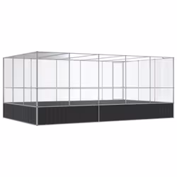 vidaXL Aviary with Extension Bird Cage Walk In Chicken Run Coop Silver Steel - Additional view 4