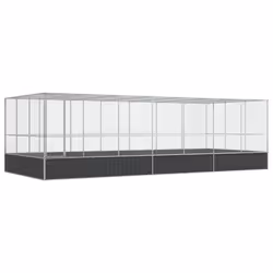 vidaXL Aviary with Extension Bird Cage Walk In Chicken Run Coop Silver Steel