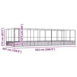 vidaXL Aviary with Extension Bird Cage Walk In Chicken Run Coop Silver Steel