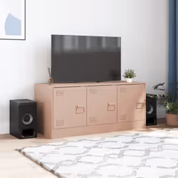 vidaXL TV Cabinet TV Stand TV Unit Entertainment Centre Media Unit Black Steel - pink