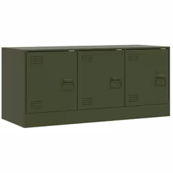 vidaXL TV Cabinet TV Stand TV Unit Entertainment Centre Media Unit Black Steel - olive green