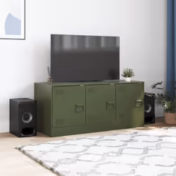 vidaXL TV Cabinet TV Stand TV Unit Entertainment Centre Media Unit Black Steel - olive green