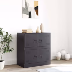 vidaXL Sideboard Home Storage Cupboard Side Cabinet Highboard White Steel - black - Additional view 2