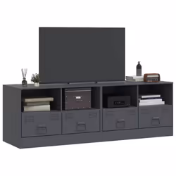 vidaXL TV Cabinet TV Stand TV Unit Entertainment Centre Mustard Yellow Steel - anthracite, 2 pcs - Additional view 2