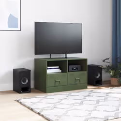 vidaXL TV Cabinet TV Stand TV Unit Entertainment Centre Mustard Yellow Steel - olive green, 1 pcs - Additional view 2