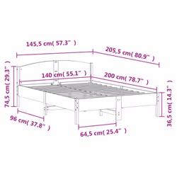 vidaXL Bed Frame with Headboard Bed Base White 140x200 cm Solid Wood Pine - Additional view 8