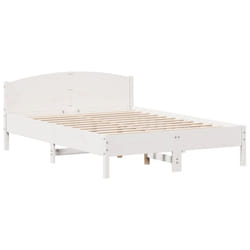vidaXL Bed Frame with Headboard Bed Base White 140x200 cm Solid Wood Pine - white, 120 x 200 cm