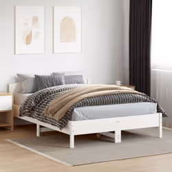 vidaXL Bed Frame with Headboard Bed Base White 140x200 cm Solid Wood Pine - white, 120 x 200 cm