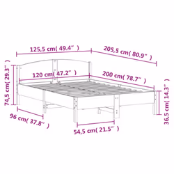vidaXL Bed Frame with Headboard Bed Base White 140x200 cm Solid Wood Pine - white, 120 x 200 cm - Additional view 8