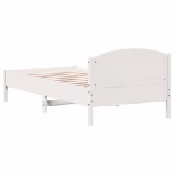 vidaXL Bed Frame with Headboard Bed Base White 140x200 cm Solid Wood Pine - white, 90 x 200 cm - Additional view 5