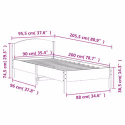 vidaXL Bed Frame with Headboard Bed Base White 140x200 cm Solid Wood Pine - white, 90 x 200 cm - Additional view 8