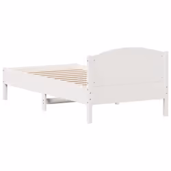 vidaXL Bed Frame with Headboard Bed Base White 140x200 cm Solid Wood Pine - white, 75 x 190 cm - Additional view 5