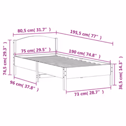 vidaXL Bed Frame with Headboard Bed Base White 140x200 cm Solid Wood Pine - white, 75 x 190 cm - Additional view 8