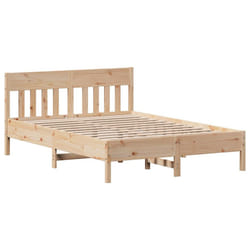 vidaXL Bed Frame with Headboard Wax Brown 150x200 cm King Size Solid Wood Pine - natural, 140 x 200 cm