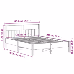vidaXL Bed Frame with Headboard Wax Brown 150x200 cm King Size Solid Wood Pine - natural, 140 x 200 cm - Additional view 8