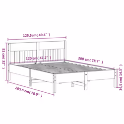 vidaXL Bed Frame with Headboard Wax Brown 150x200 cm King Size Solid Wood Pine - natural, 120 x 200 cm - Additional view 8