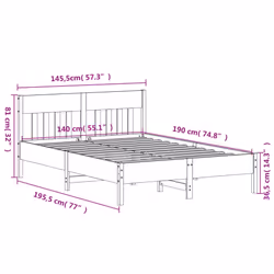 vidaXL Bed Frame with Headboard Wax Brown 150x200 cm King Size Solid Wood Pine - natural, 140 x 190 cm