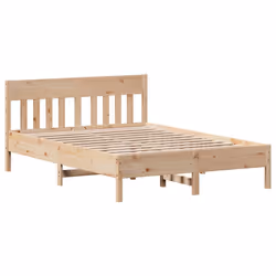 vidaXL Bed Frame with Headboard Wax Brown 150x200 cm King Size Solid Wood Pine - natural, 135 x 190 cm