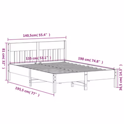 vidaXL Bed Frame with Headboard Wax Brown 150x200 cm King Size Solid Wood Pine - natural, 135 x 190 cm