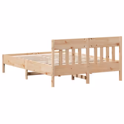 vidaXL Bed Frame with Headboard Wax Brown 150x200 cm King Size Solid Wood Pine - natural, 135 x 190 cm - Additional view 5