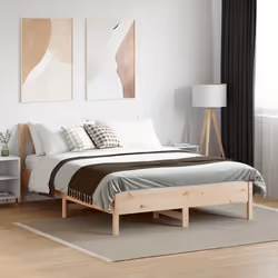 vidaXL Bed Frame with Headboard Wax Brown 150x200 cm King Size Solid Wood Pine - natural, 120 x 190 cm