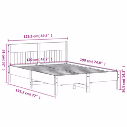 vidaXL Bed Frame with Headboard Wax Brown 150x200 cm King Size Solid Wood Pine - natural, 120 x 190 cm - Additional view 8