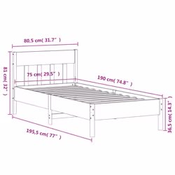 vidaXL Bed Frame with Headboard Wax Brown 150x200 cm King Size Solid Wood Pine - natural, 75 x 190 cm - Additional view 8