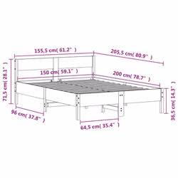 vidaXL Bed Frame with Headboard Bedstead Bed Base 120x200 cm Solid Wood Pine - 150 x 200 cm - Additional view 8