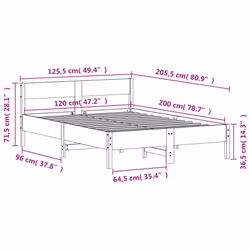 vidaXL Bed Frame with Headboard Bedstead Bed Base 120x200 cm Solid Wood Pine - 120 x 200 cm - Additional view 8