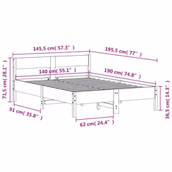 vidaXL Bed Frame with Headboard Bedstead Bed Base 120x200 cm Solid Wood Pine - 140 x 190 cm - Additional view 8