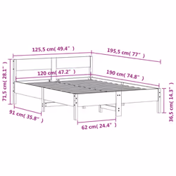 vidaXL Bed Frame with Headboard Bedstead Bed Base 120x200 cm Solid Wood Pine - 120 x 190 cm - Additional view 8