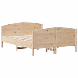 vidaXL Bed Frame with Headboard Bedroom Bed Base Bedstead Solid Wood Pine - natural, 160 x 200 cm