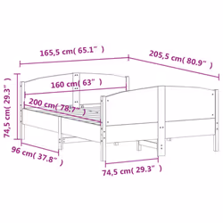 vidaXL Bed Frame with Headboard Bedroom Bed Base Bedstead Solid Wood Pine - natural, 160 x 200 cm