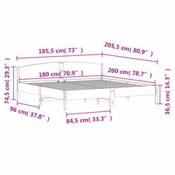 vidaXL Bed Frame with Headboard Bed Base White 140x200 cm Solid Wood Pine - white, 180 x 200 cm - Additional view 3