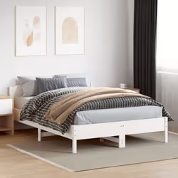 vidaXL Bed Frame with Headboard Bed Base White 140x200 cm Solid Wood Pine - white, 160 x 200 cm - Additional view 2