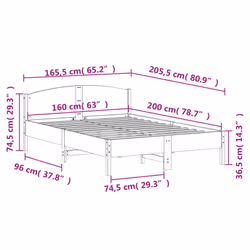 vidaXL Bed Frame with Headboard Bed Base White 140x200 cm Solid Wood Pine - white, 160 x 200 cm - Additional view 3