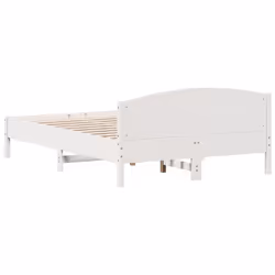 vidaXL Bed Frame with Headboard Bed Base White 140x200 cm Solid Wood Pine - white, 160 x 200 cm - Additional view 5