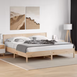 vidaXL Bed Frame with Headboard Wax Brown 150x200 cm King Size Solid Wood Pine - natural, 200 x 200 cm