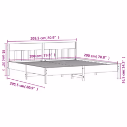 vidaXL Bed Frame with Headboard Wax Brown 150x200 cm King Size Solid Wood Pine - natural, 200 x 200 cm - Additional view 8