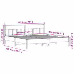 vidaXL Bed Frame with Headboard Wax Brown 150x200 cm King Size Solid Wood Pine - natural, 180 x 200 cm - Additional view 8
