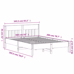 vidaXL Bed Frame with Headboard Wax Brown 150x200 cm King Size Solid Wood Pine - natural, 160 x 200 cm