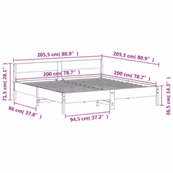 vidaXL Bed Frame with Headboard Bedstead Bed Base 120x200 cm Solid Wood Pine - 200 x 200 cm