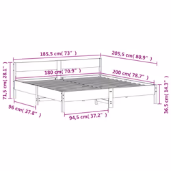 vidaXL Bed Frame with Headboard Bedstead Bed Base 120x200 cm Solid Wood Pine - 180 x 200 cm - Additional view 3