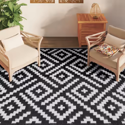 vidaXL Outdoor Carpet Garden Rug Carpet Patio Mat Area Rug White and Black PP