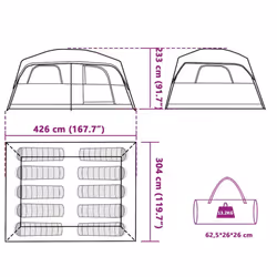 vidaXL Family Tent Cabin 10-Person Camping Tent Lightweight Tent Waterproof - grey