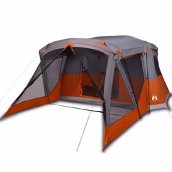vidaXL Family Tent with Porch 6-Person Lightweight Camping Tent Waterproof - grey and orange, 4-person