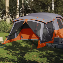 vidaXL Family Tent with Porch 6-Person Lightweight Camping Tent Waterproof - grey and orange, 4-person