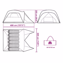 vidaXL Family Tent with Porch 6-Person Lightweight Camping Tent Waterproof - green, 6-person - Additional view 3